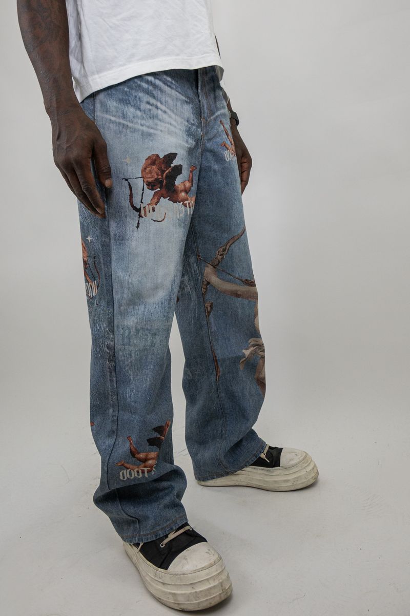 Armor Angels Print Baggy Jeans - Light Blue
