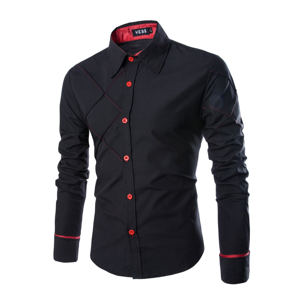 Men's Long Sleeve Mesh Line Design Casual Shirt
