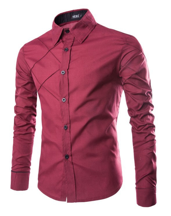 Men's Long Sleeve Mesh Line Design Casual Shirt