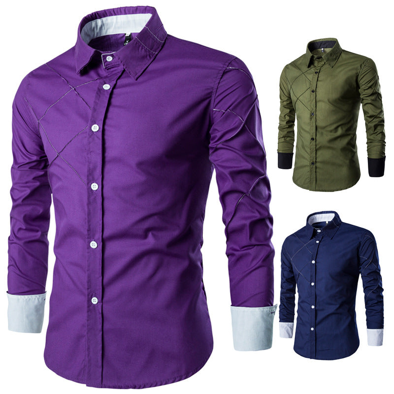 Men's Long Sleeve Mesh Line Design Casual Shirt