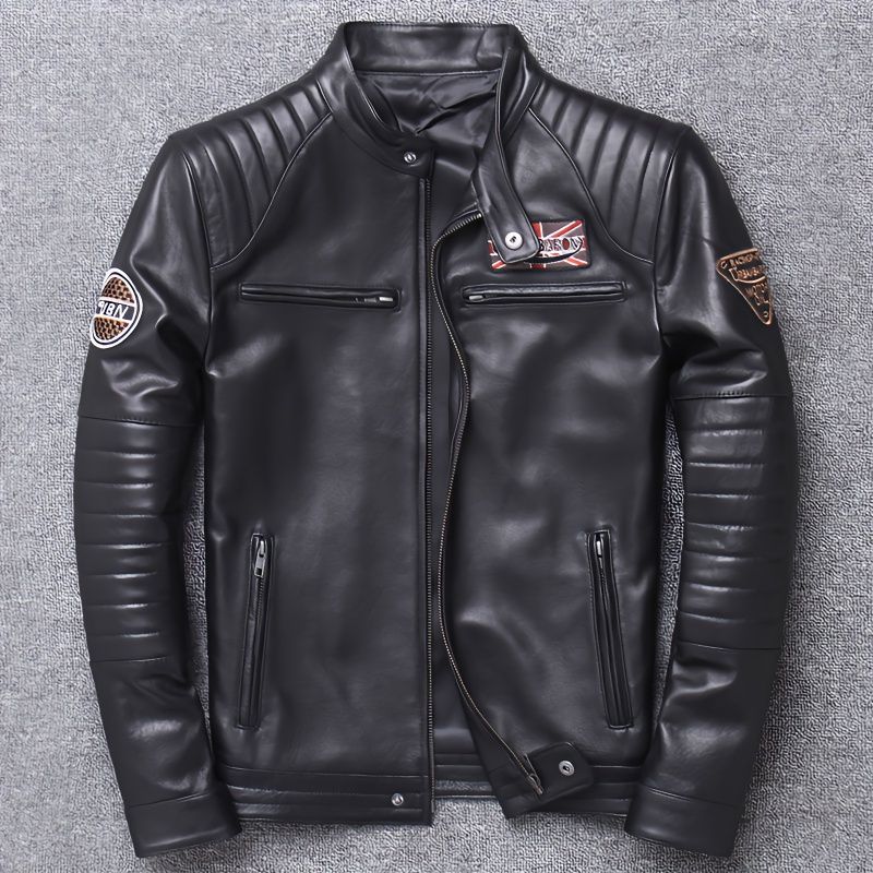 Men's Harley-Style Distressed Genuine Leather Motorcycle Jacket | Stand Collar Slim Fit