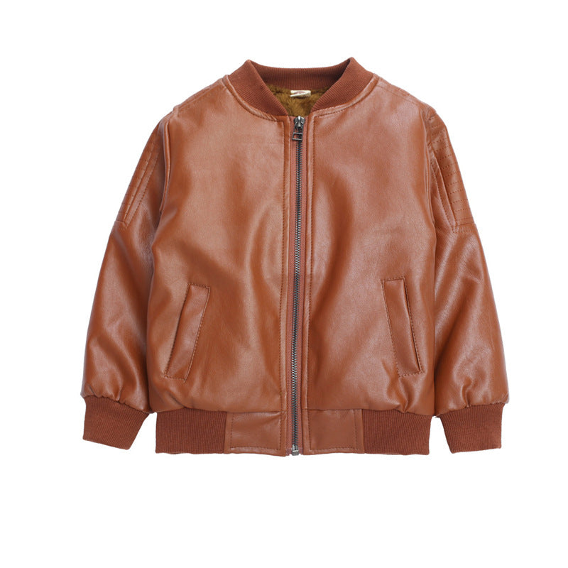 Kids' Korean-Style Faux Leather Moto Biker Jacket