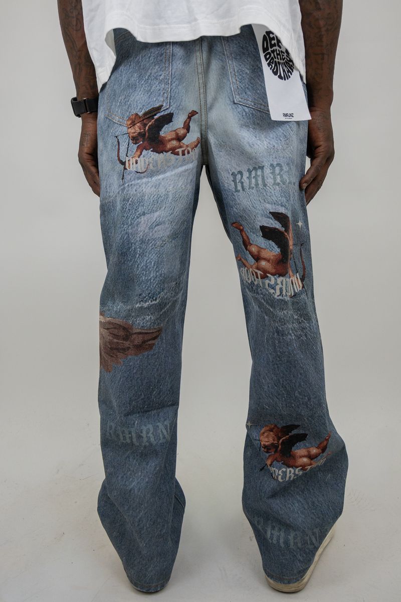 Armor Angels Print Baggy Jeans - Light Blue