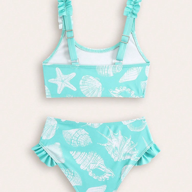 Girls' Sky Blue Floral Swimsuit Set – Kids Swimwear | Ages 4–7