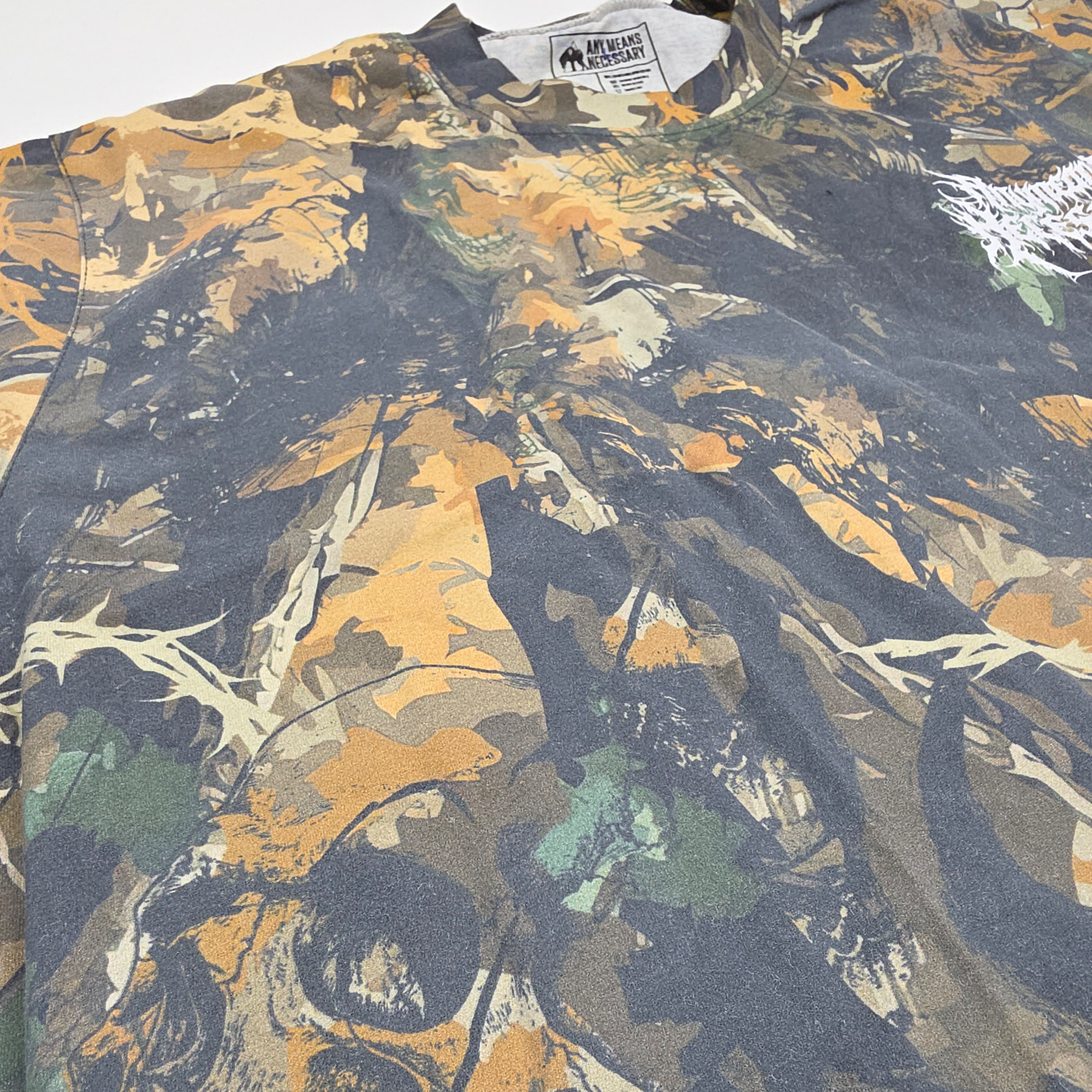 Mayhem Hand-Drawn Camo Graphic Tee – Any Means Necessary