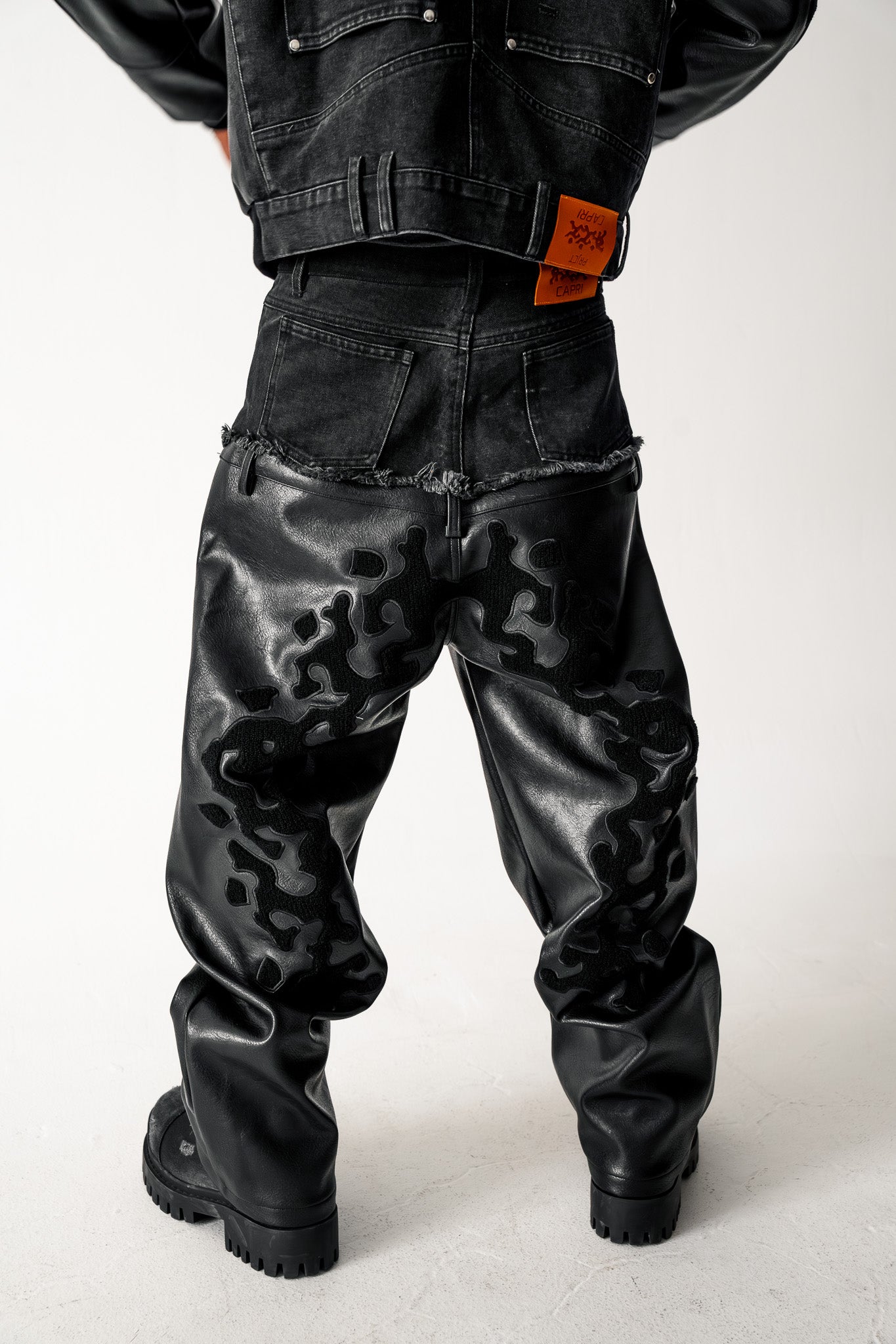 Capri Real Leather & Denim Pants