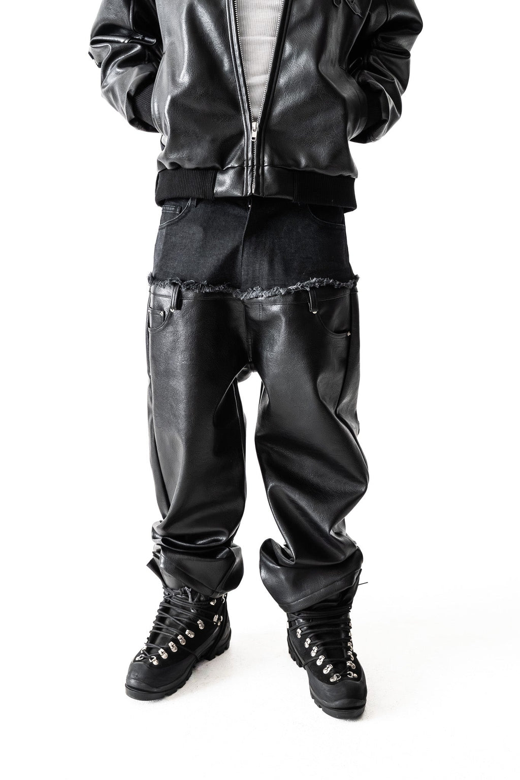 Capri Real Leather & Denim Pants