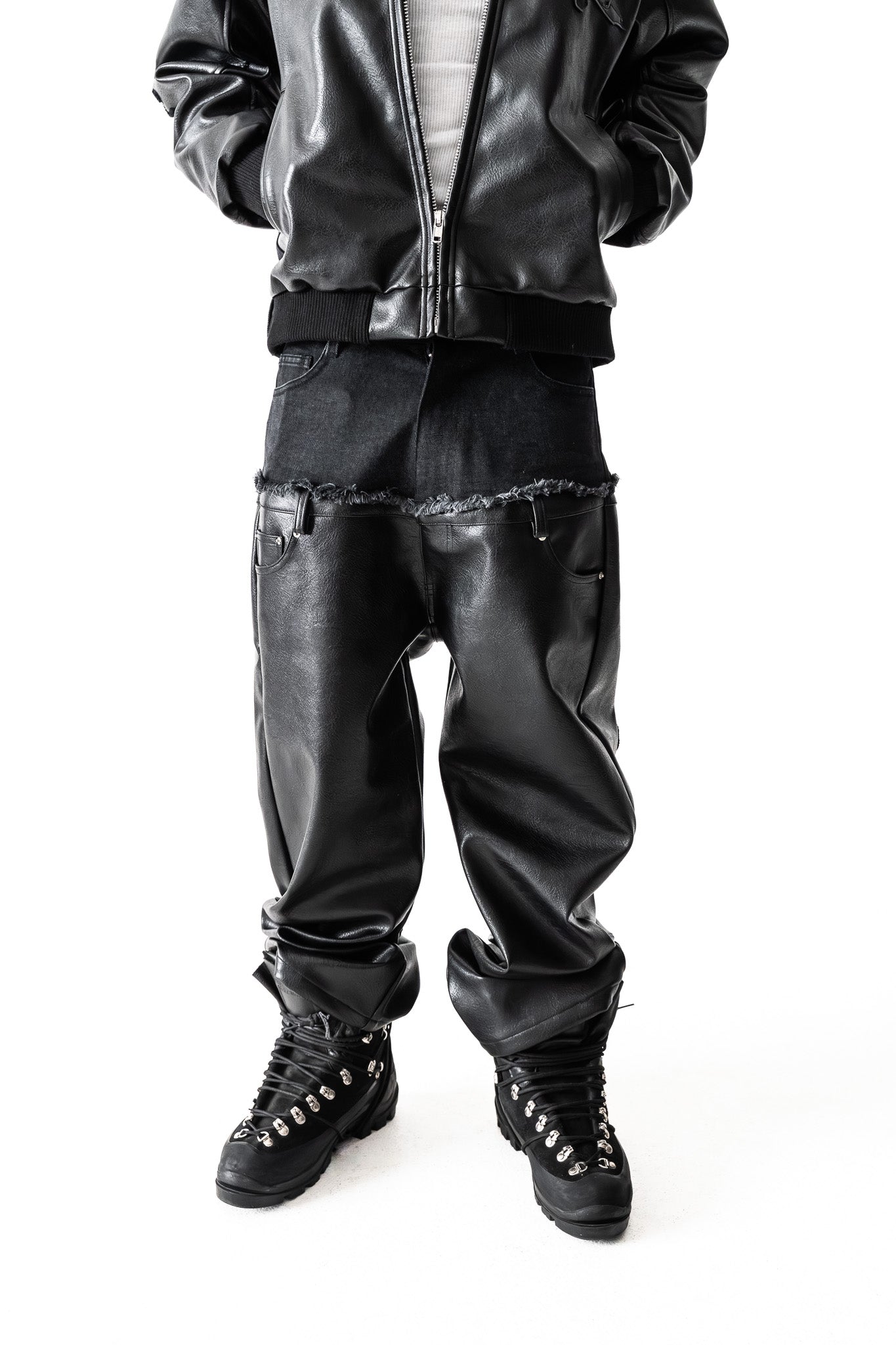 Capri Real Leather & Denim Pants