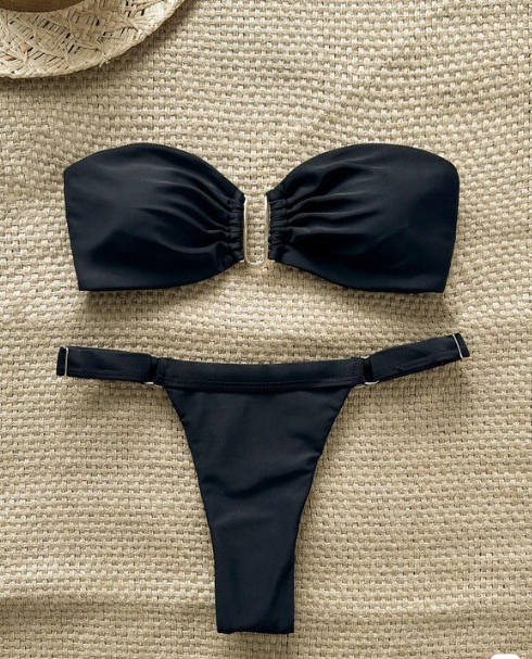 Women's Sling Drawstring Slim-Fit One-Piece Swimsuit | Black, Sizes S–L