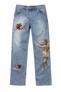 Armor Angels Print Baggy Jeans - Light Blue