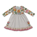 Girls' Long Sleeve Floral Ruffle Dress with Pockets