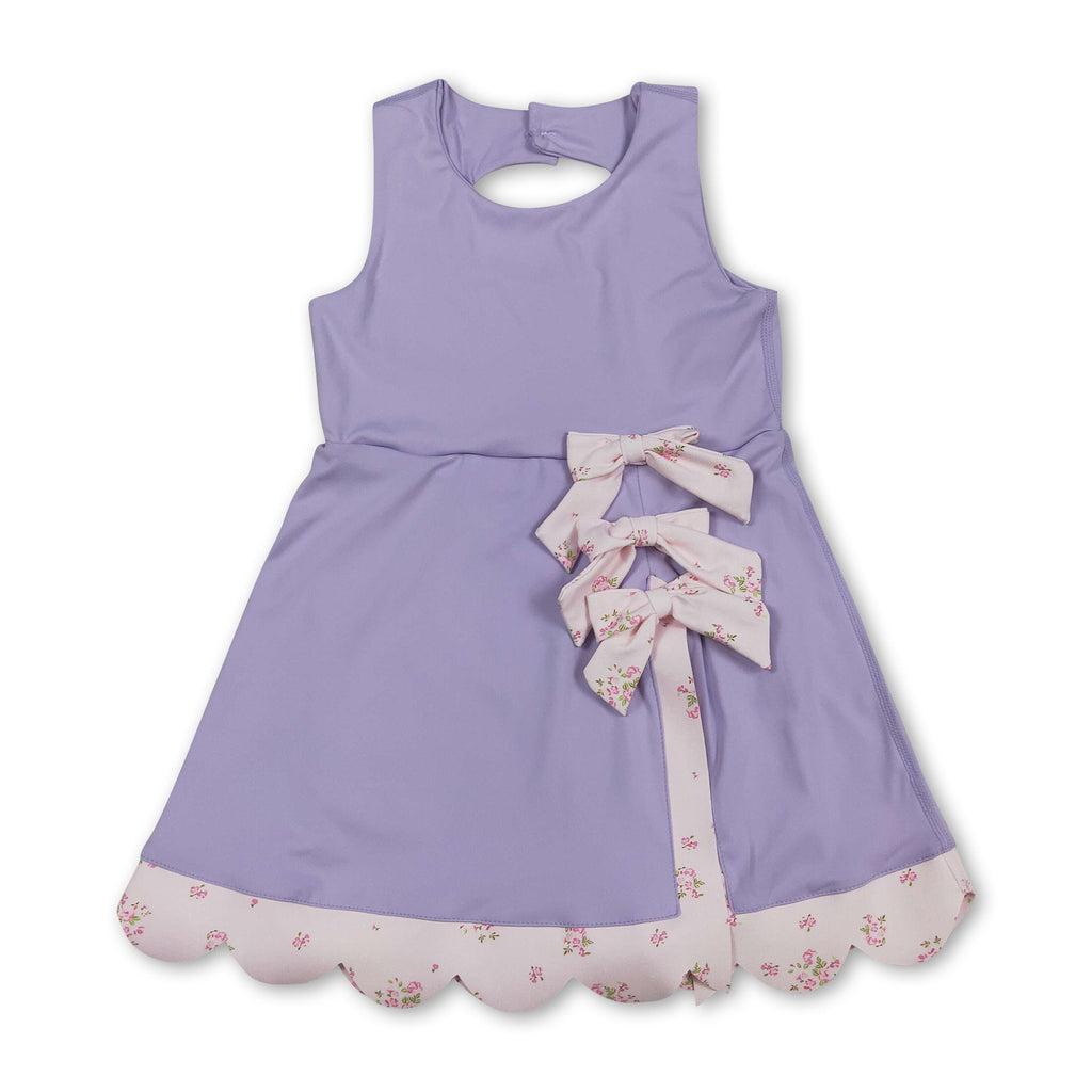 Girls' Sleeveless Bow Lavender Scallop Athletic Dress