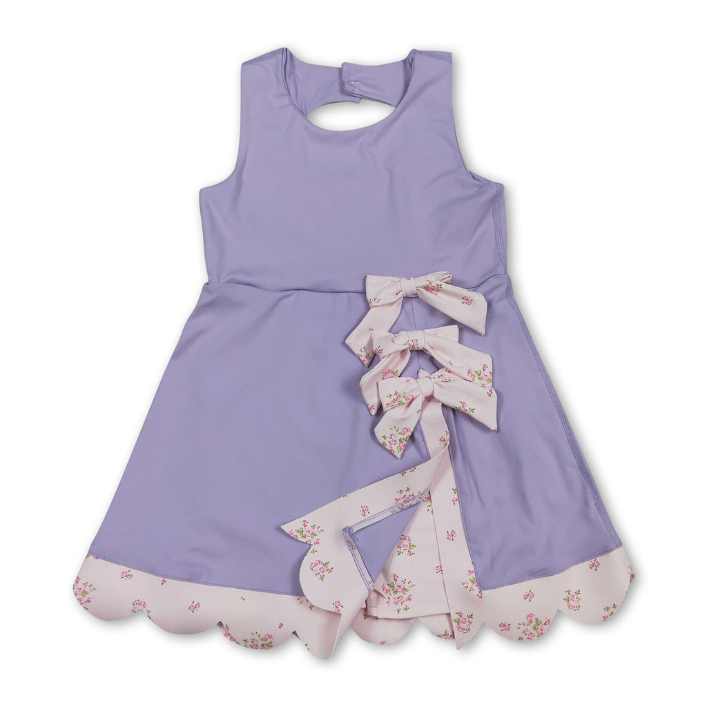 Girls' Sleeveless Bow Lavender Scallop Athletic Dress