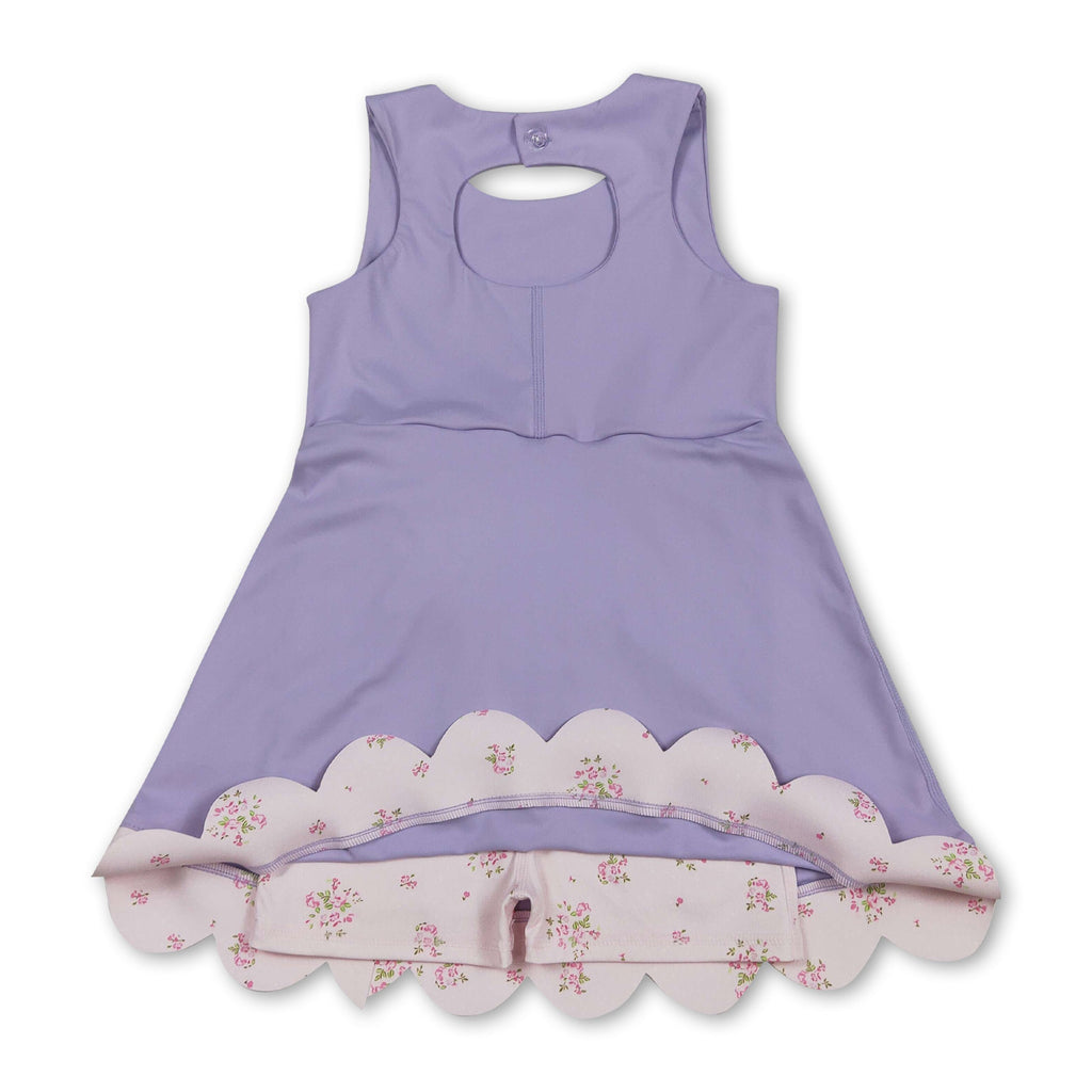 Girls' Sleeveless Bow Lavender Scallop Athletic Dress
