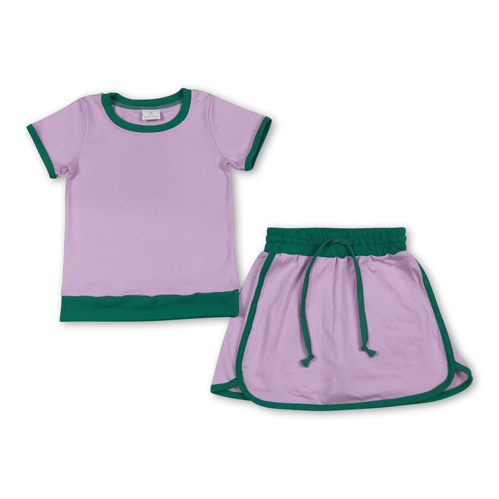 Girls' Pink & Green Cotton Top & Skirt Summer Set