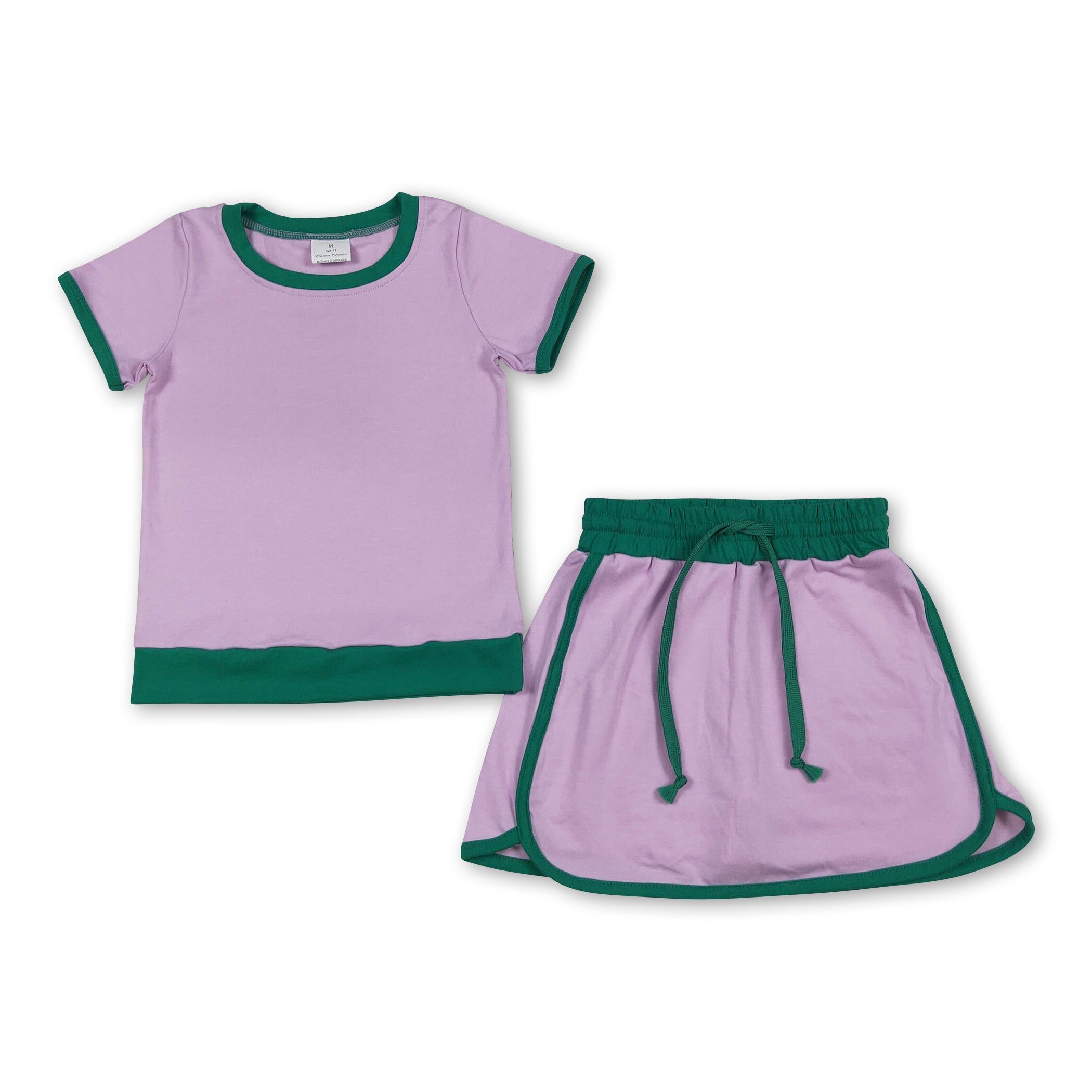 Girls' Pink & Green Cotton Top & Skirt Summer Set