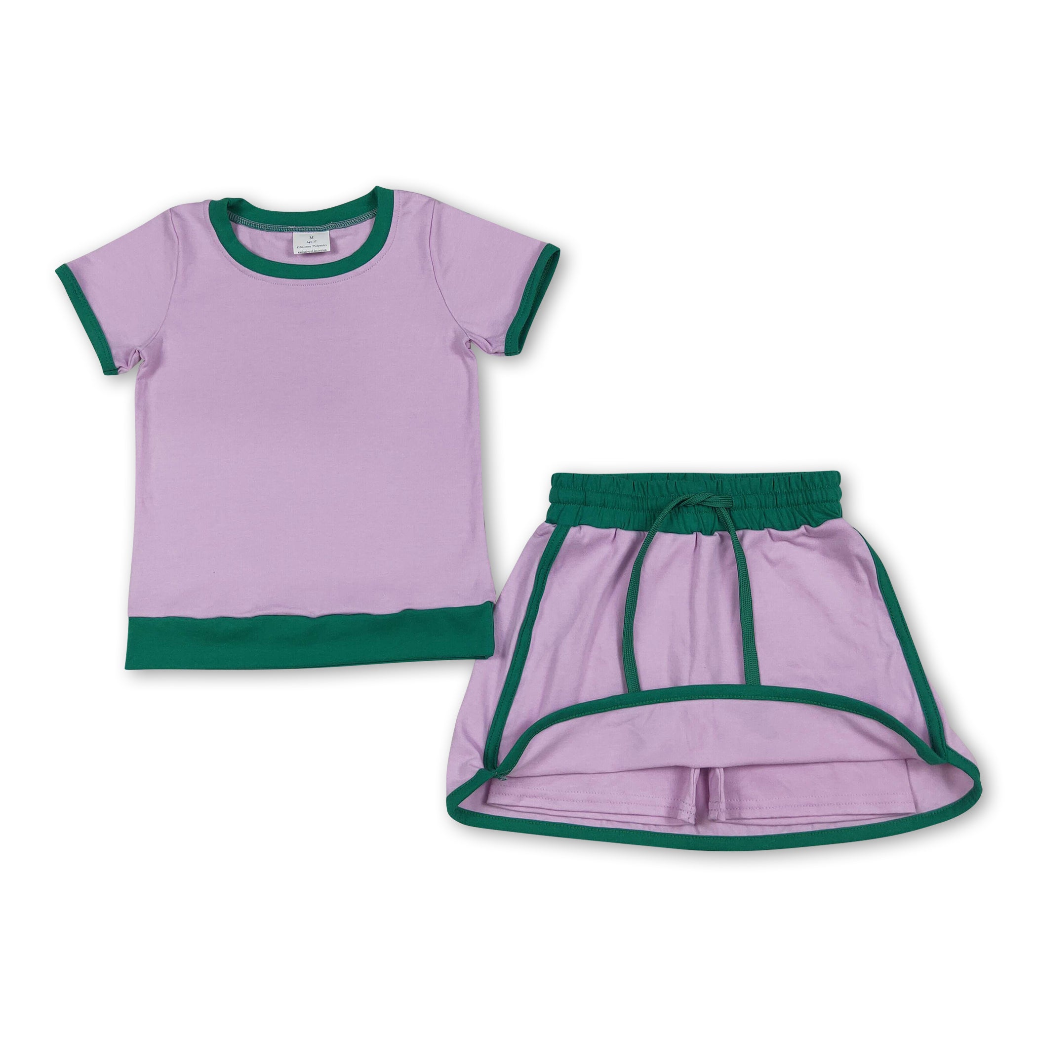 Girls' Pink & Green Cotton Top & Skirt Summer Set