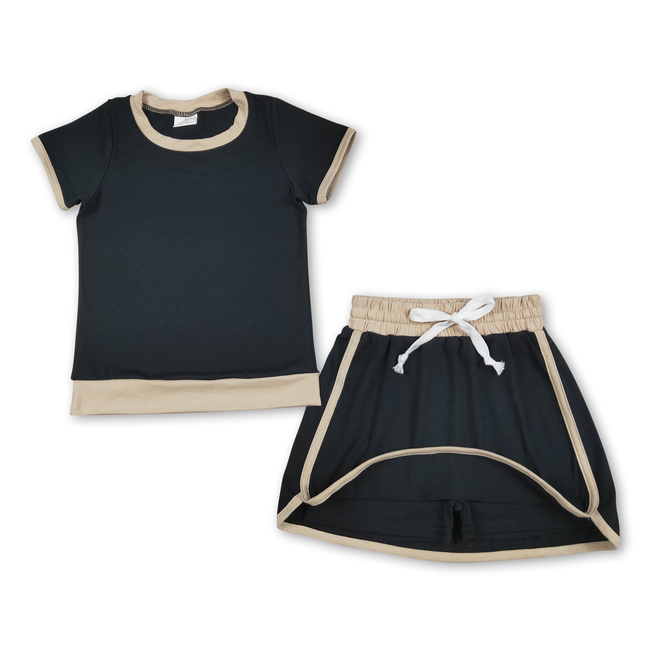 Girls' Black Cotton Top & Skirt Summer Set