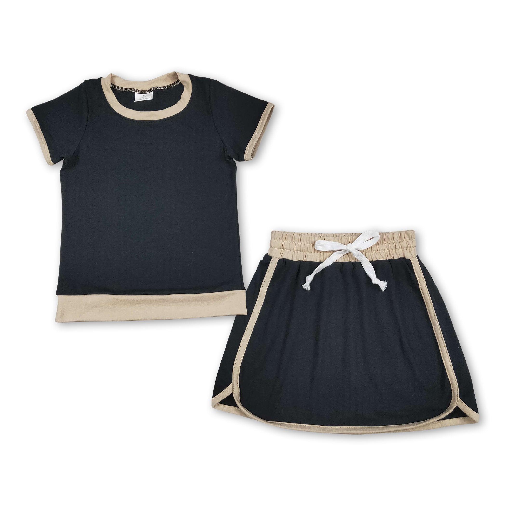 Girls' Black Cotton Top & Skirt Summer Set