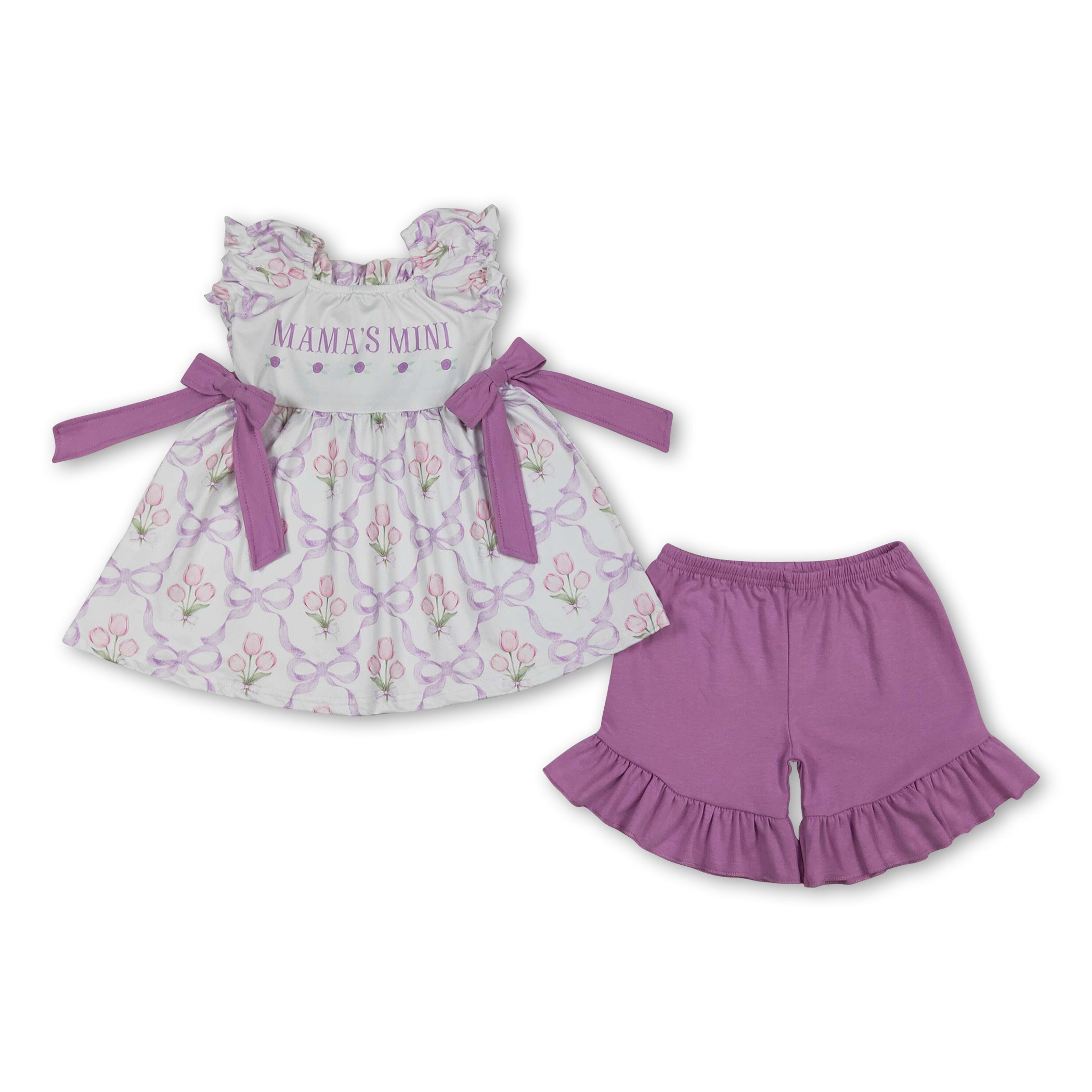 Girls' Mama's Mini Floral Bow Short Sleeve Tunic & Shorts Set