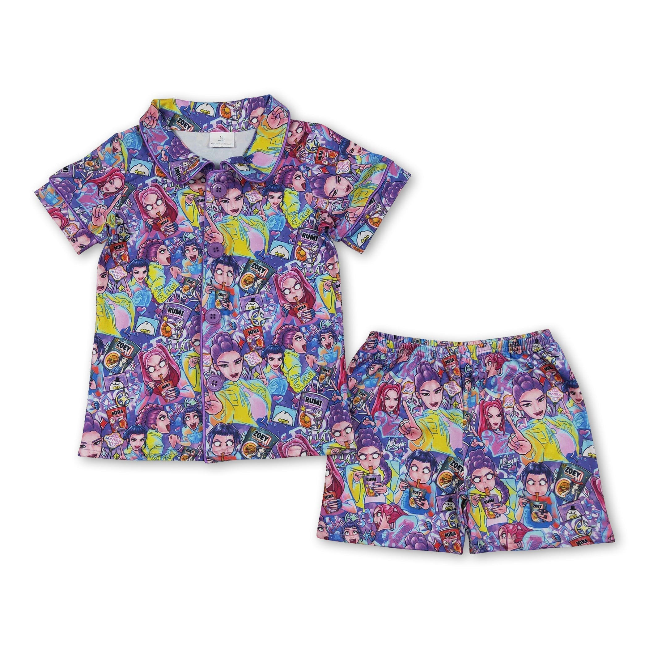 Girls' Purple Music Print Short Sleeve Pajama Set