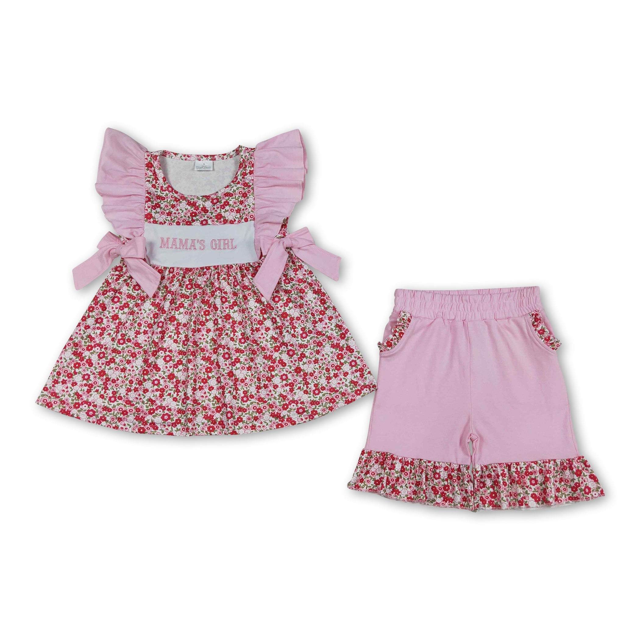 Girls' Flutter Sleeve Floral Mama's Girl Embroidery Outfit