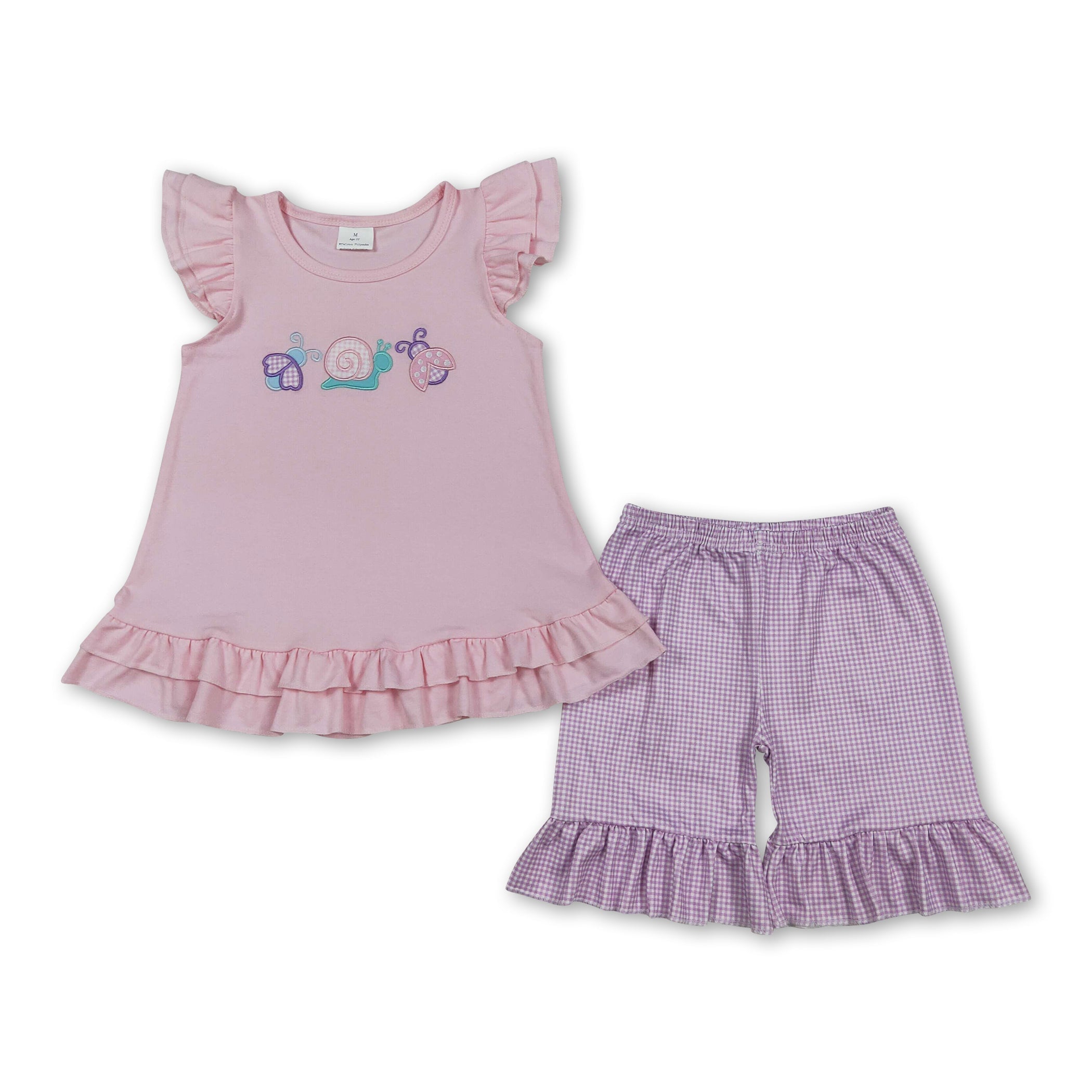 Girls' Flutter Sleeve Bee & Snails Embroidery Clothing Set