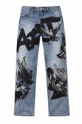 Armor Doves Print Baggy Jeans - Light Blue
