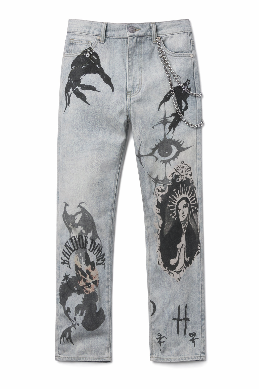 Armor Mary Print Baggy Jeans - Light Blue