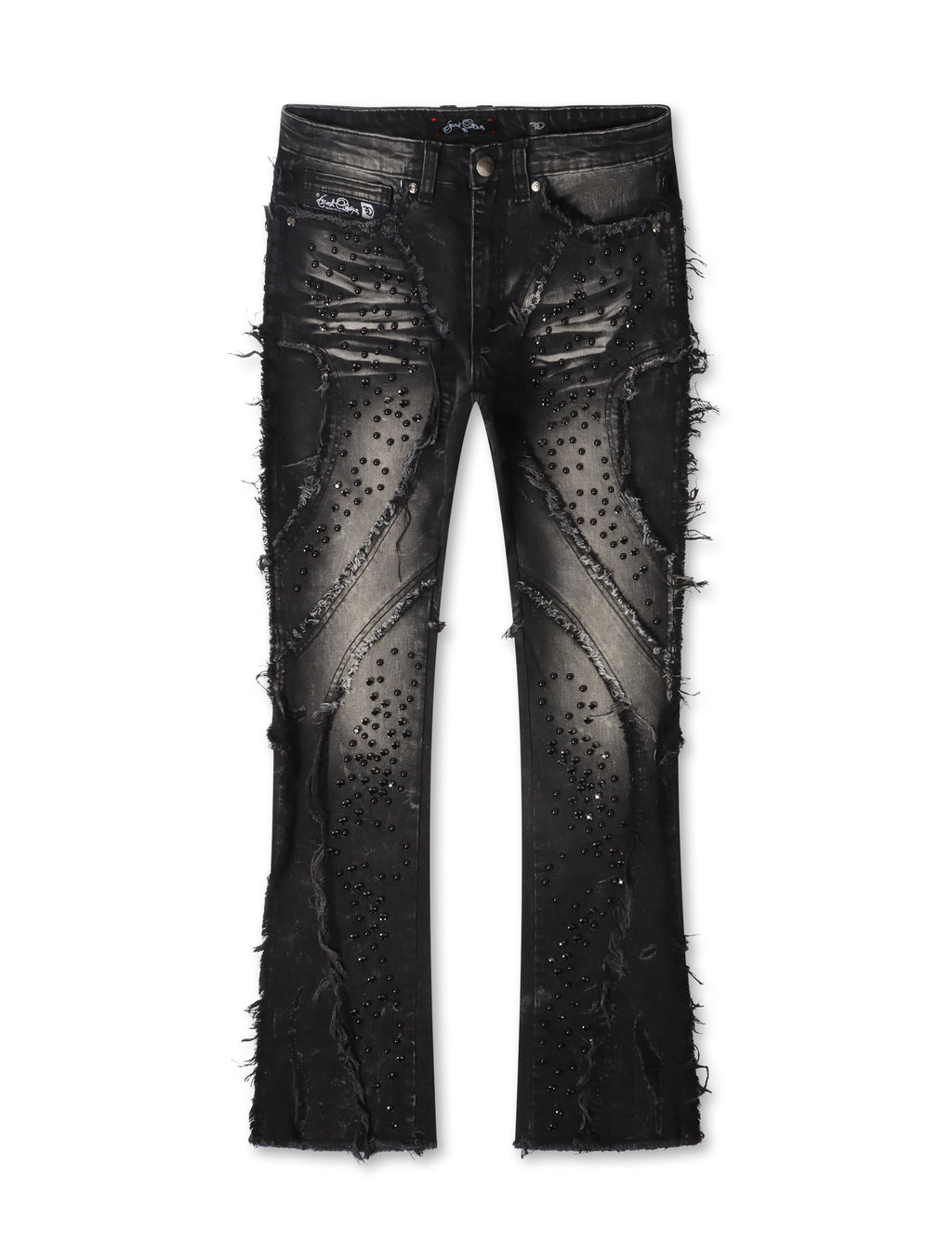 Frost Originals Distressed Rhinestone Stacked Jeans – Black Wash
