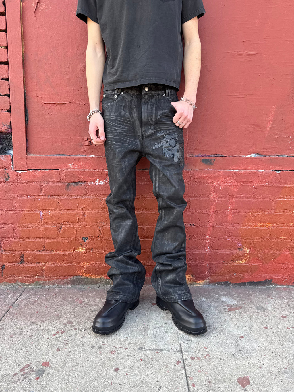 PRJCT A02 Wax Denim Slim Taper Jeans