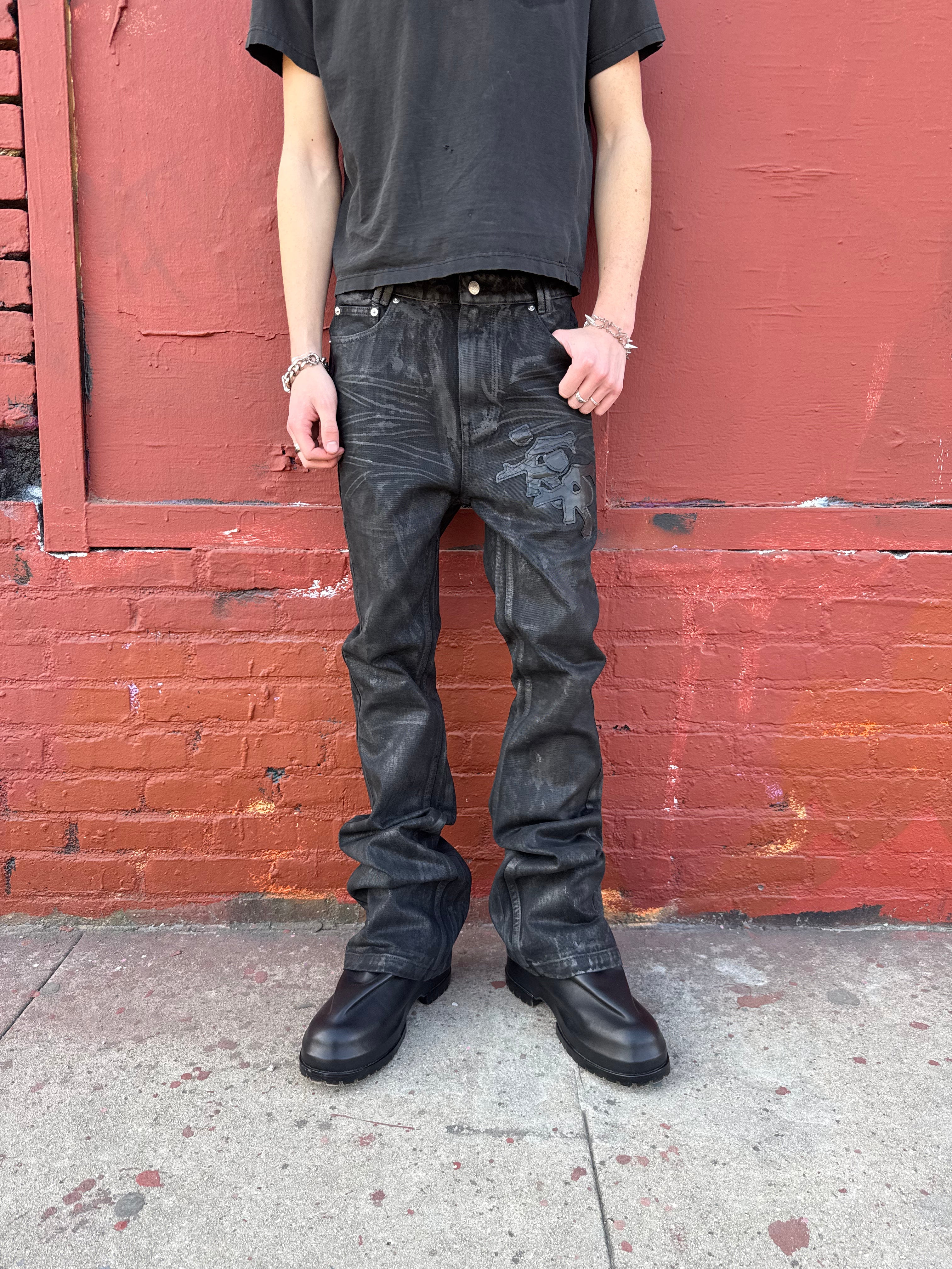PRJCT A02 Wax Denim Slim Taper Jeans