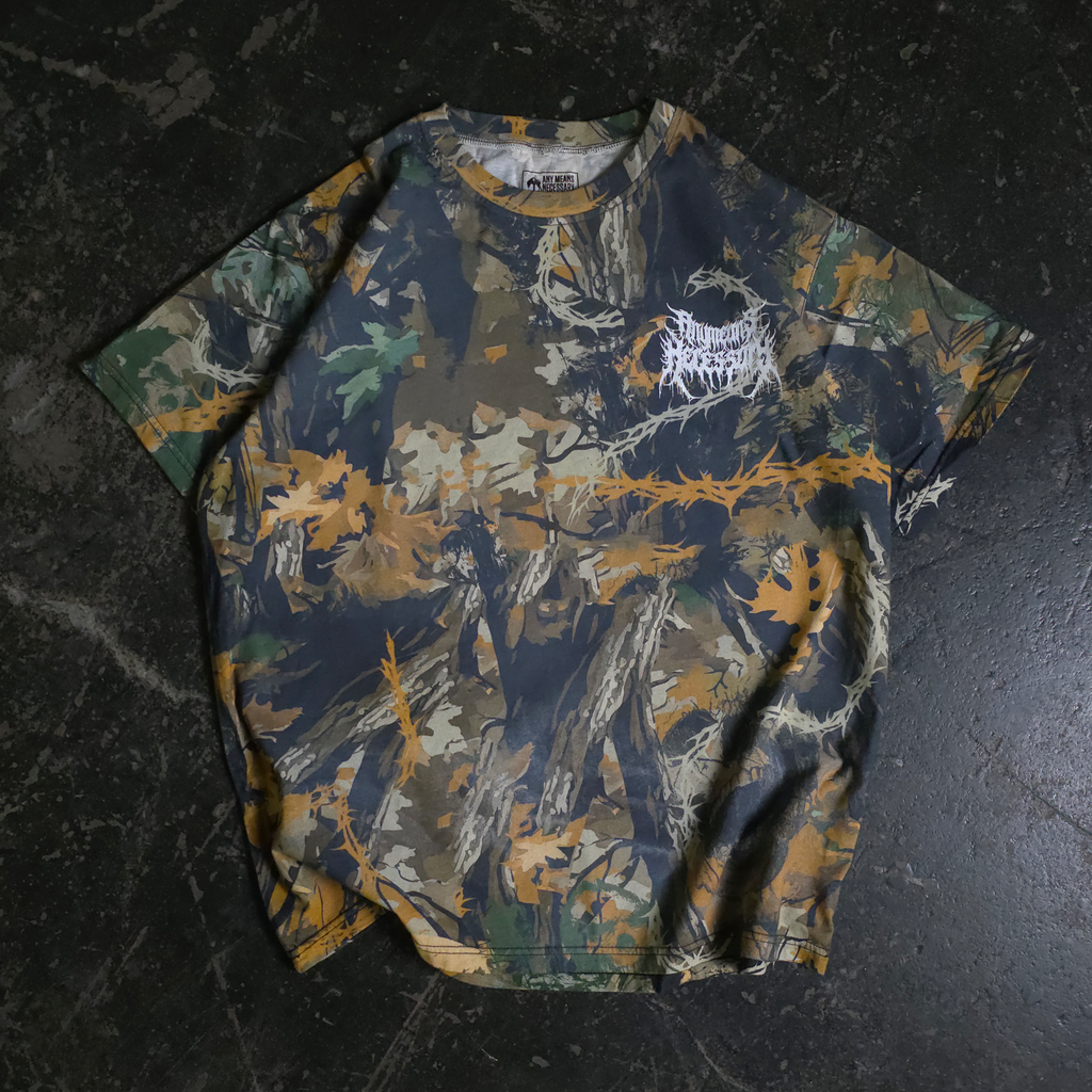 Mayhem Hand-Drawn Camo Graphic Tee – Any Means Necessary