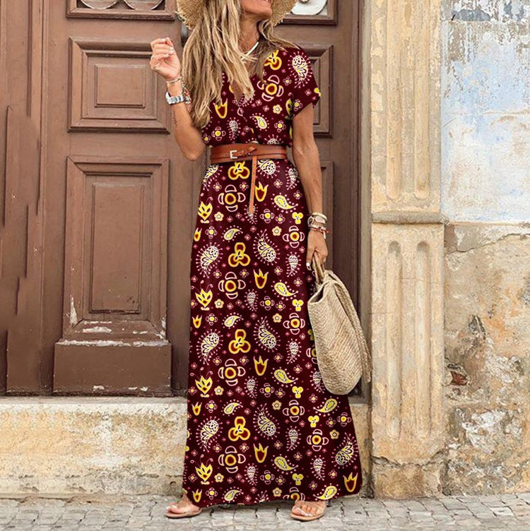 Women's Bohemian V-Neck Floral Midi Dress – 9 Colors, Sizes S–3XL