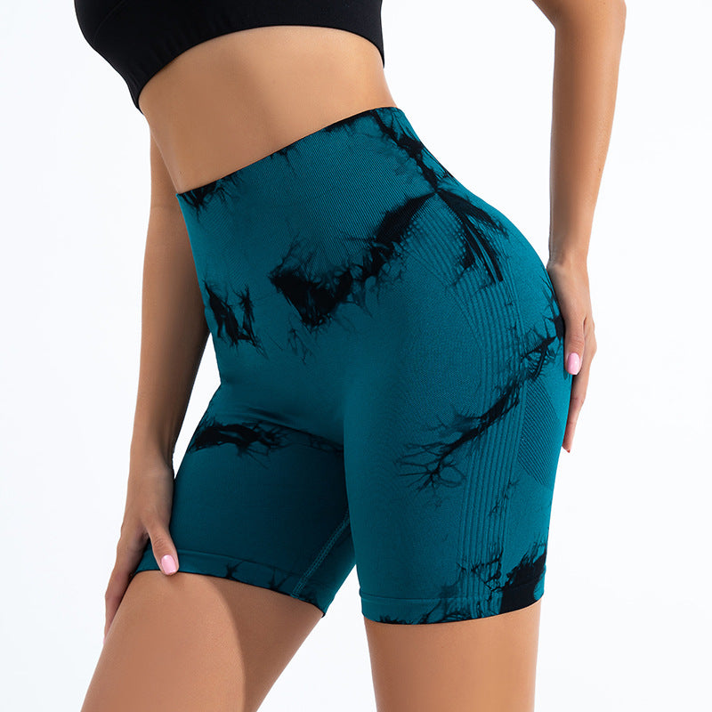 Women's Seamless High-Waist Yoga Shorts – Tie-Dye Print, Hip-Lifting, 10 Colors