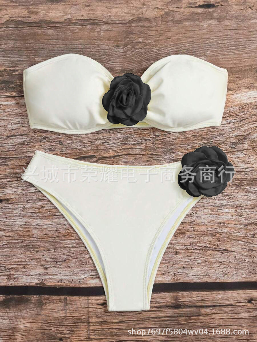 Women's Rose Tube Top Two-Piece Bikini Set