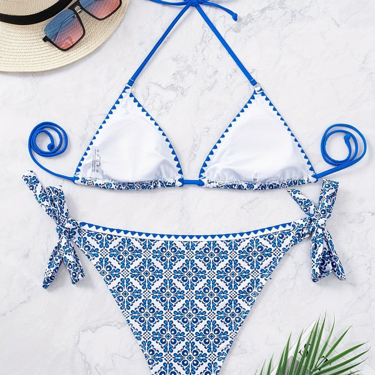 Women's Royal Blue Floral Print Two-Piece Bikini Set