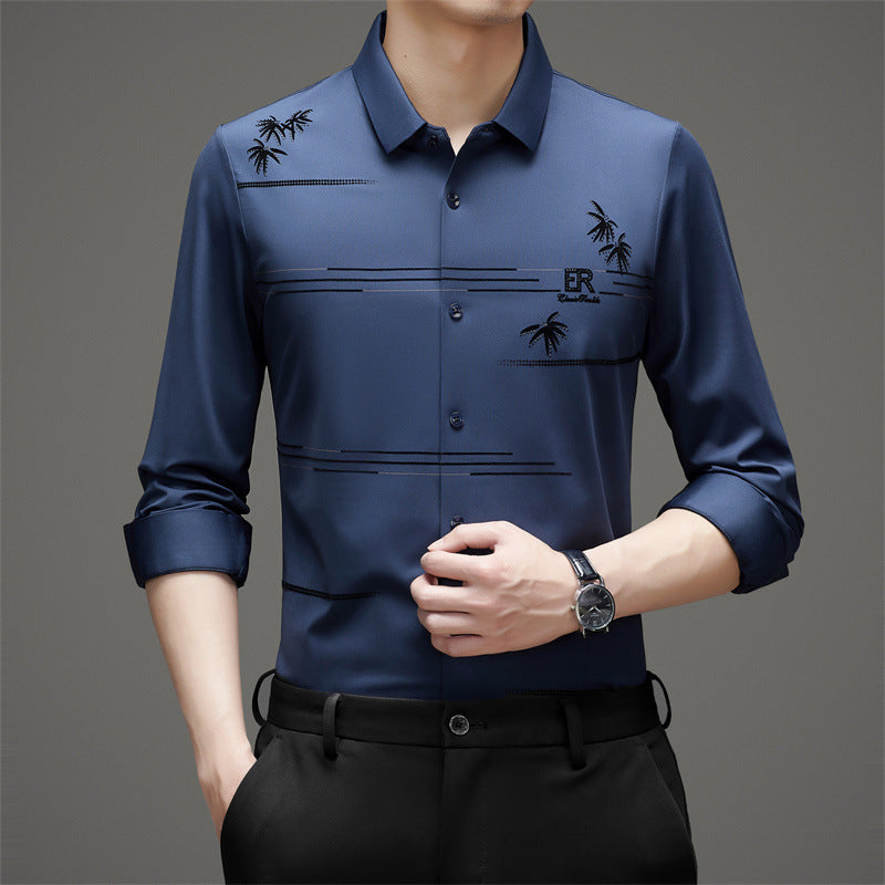 Men's Printed Long-Sleeve Casual Shirt | Wrinkle-Free, Lapel Collar