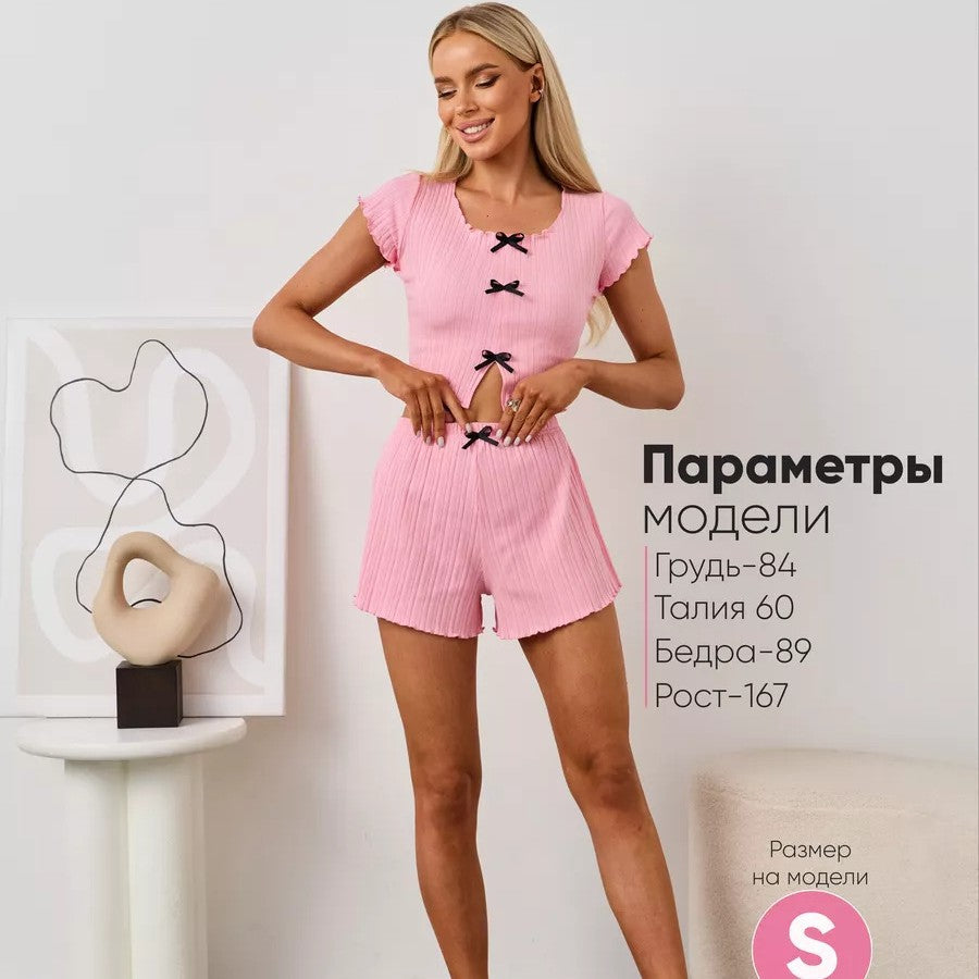 Women's Bow Knit Short Sleeve Crop Top | Sweet Slim Summer Top