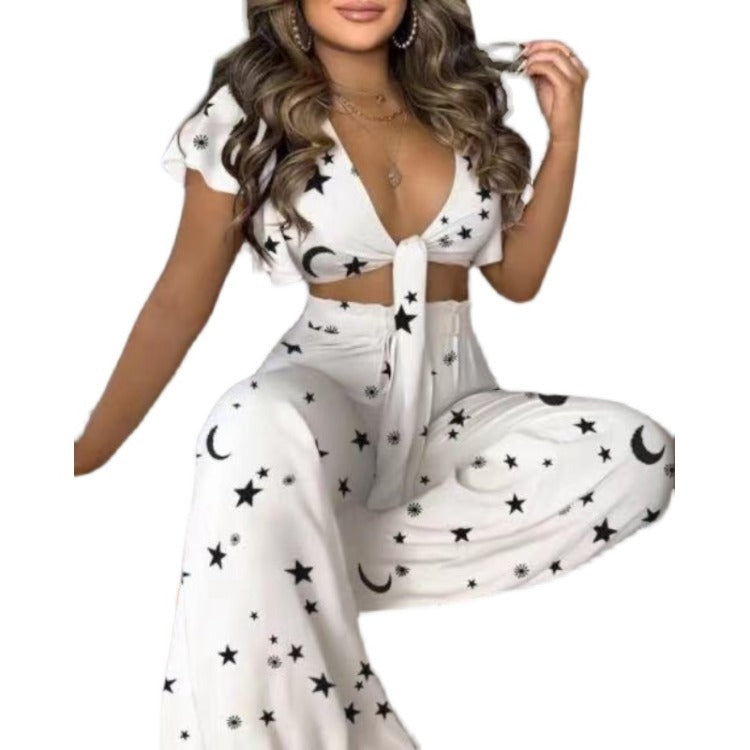 Women's Printed Lace-Up Two-Piece Pants Set