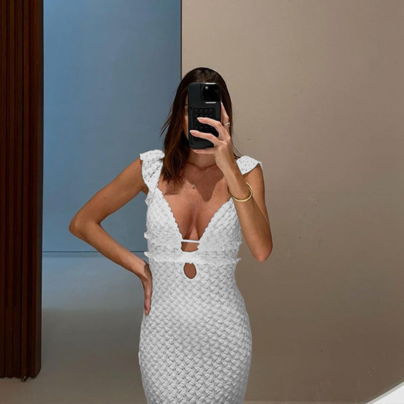 Women's V-Neck Backless Knit Resort Dress – French Elegant Style