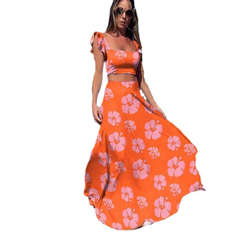 Women's Bohemian Printed Sleeveless Two-Piece Dress Set