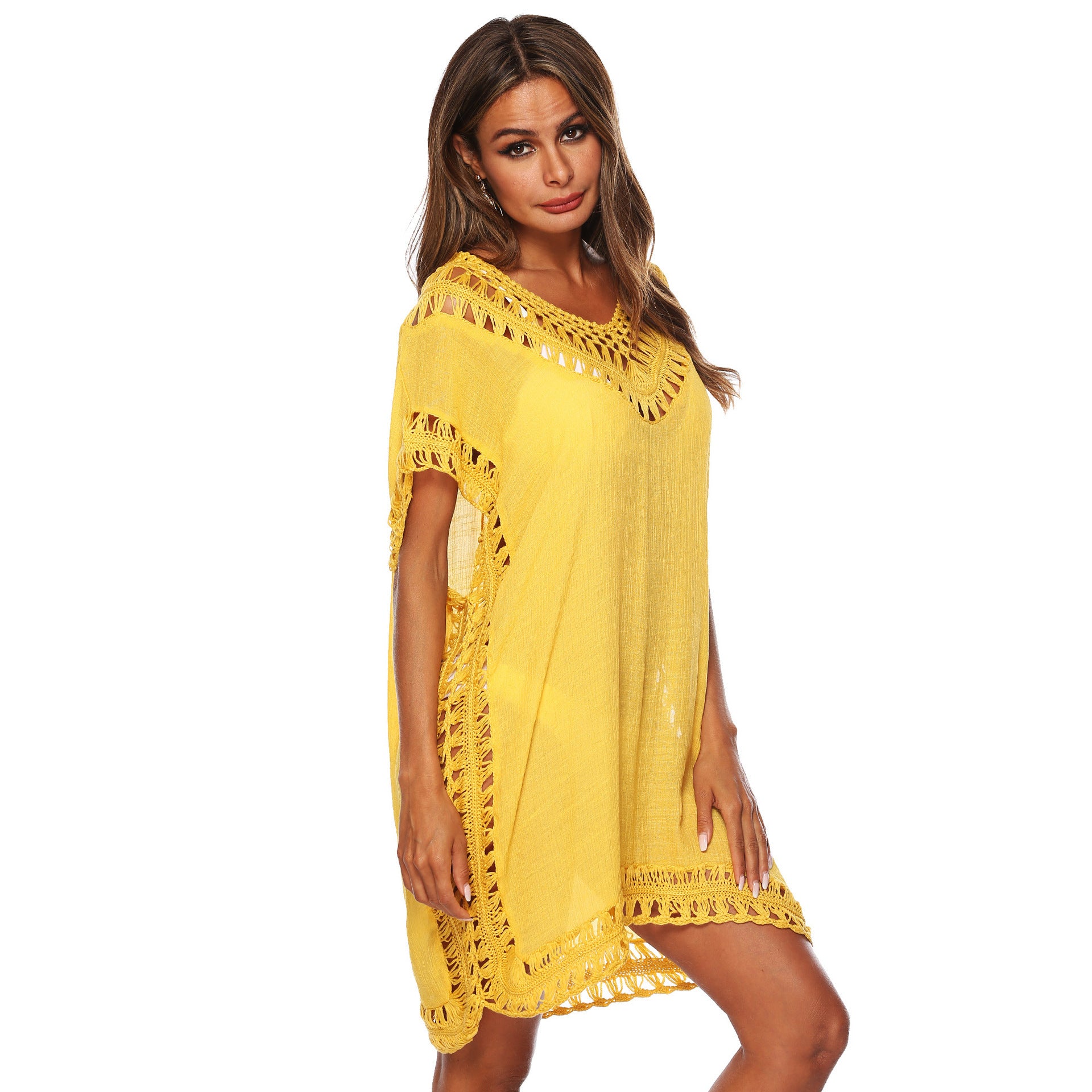 Women's V-Neck Hollow Crochet Beach Cover-Up Blouse