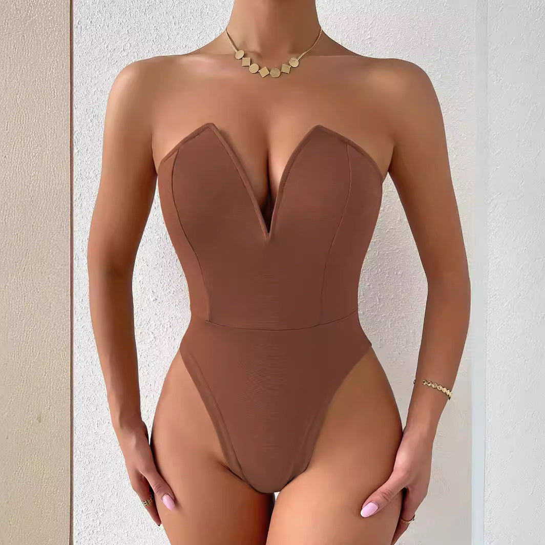Women's V-Neck Slim Fit Bodysuit | Tight Base Layer Top