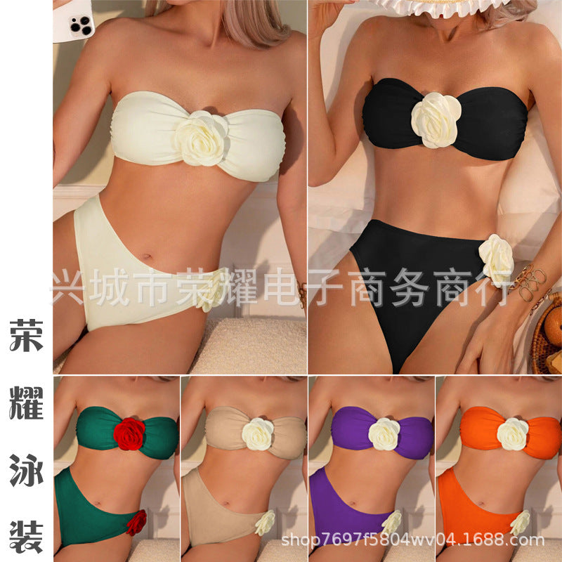 Women's Rose Tube Top Two-Piece Bikini Set