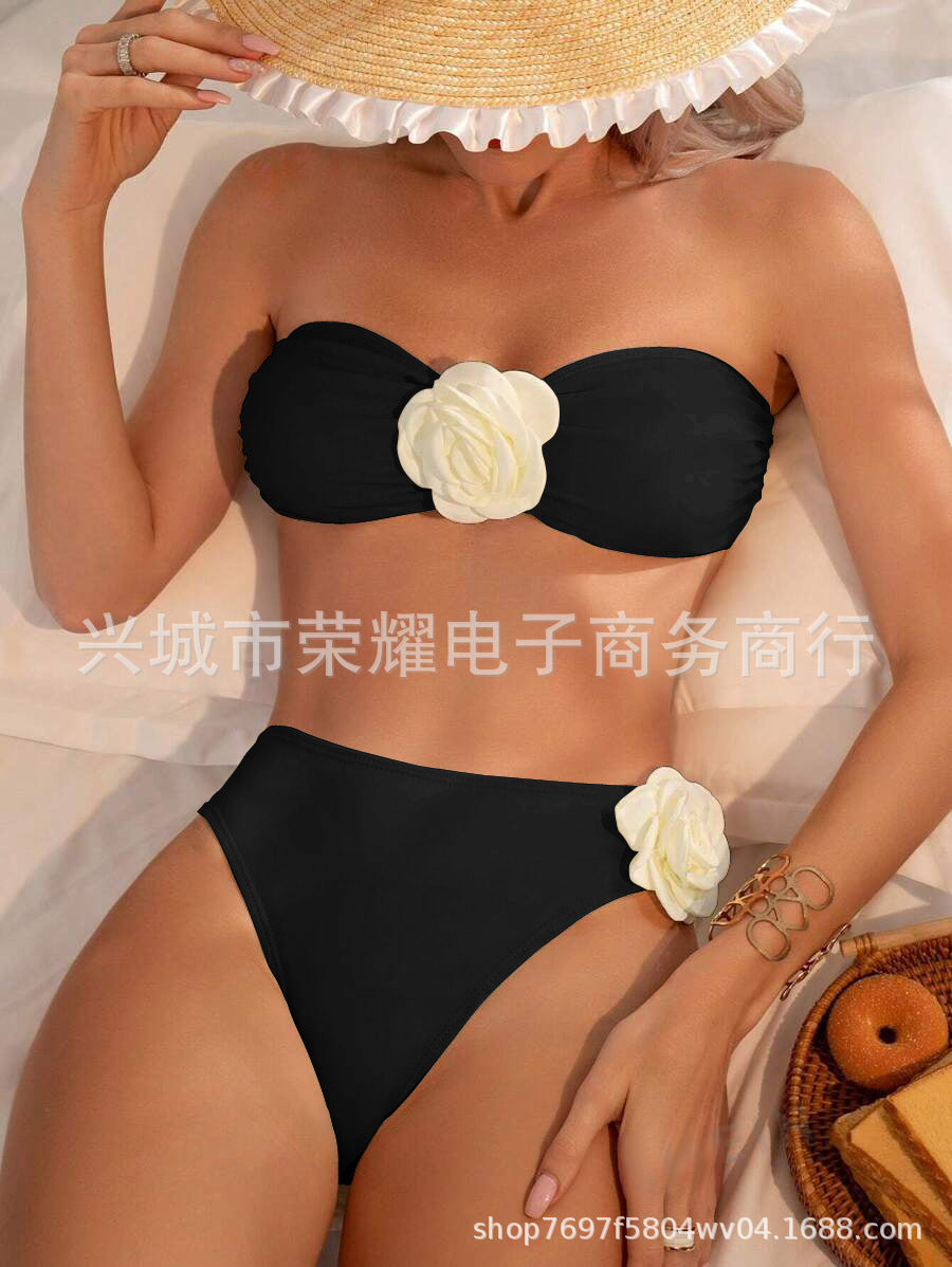 Women's Rose Tube Top Two-Piece Bikini Set