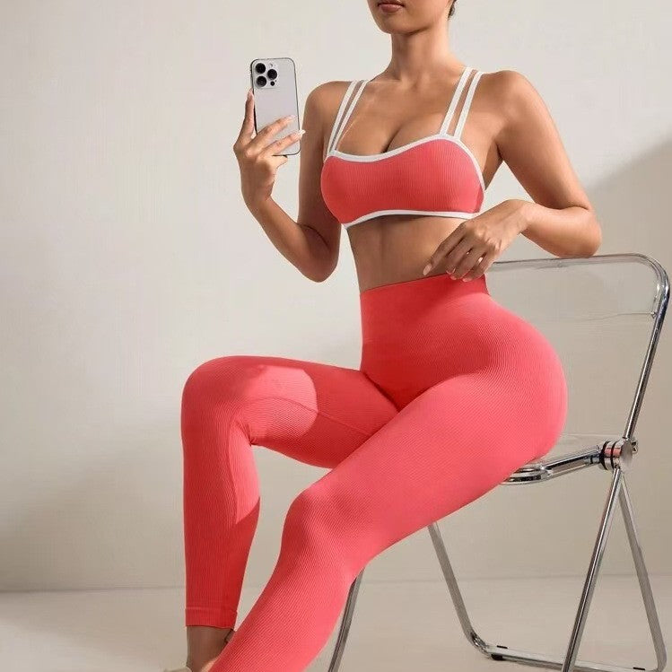 Women's Seamless Yoga Two-Piece Set – Strap Bra & Peach Hip Pants | 11 Colors, S–L