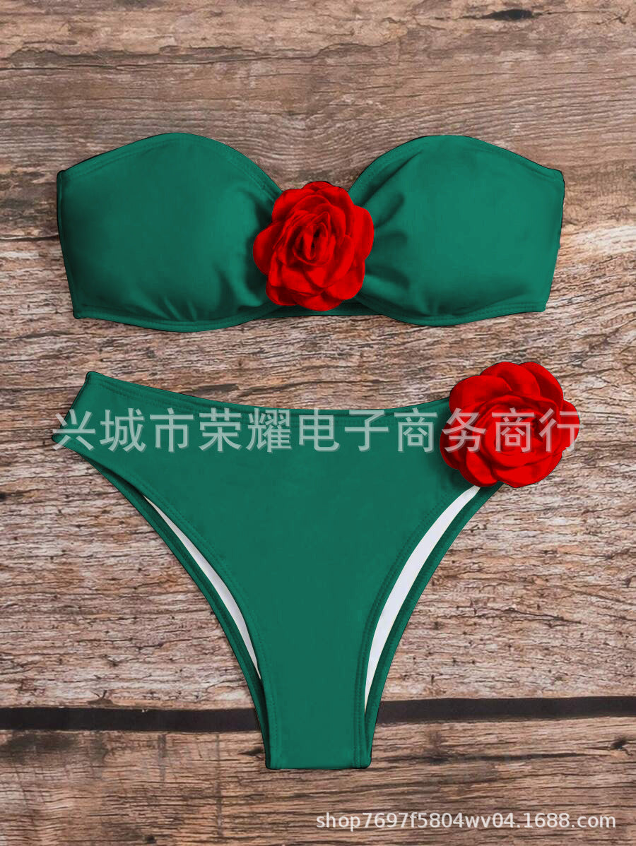 Women's Rose Tube Top Two-Piece Bikini Set