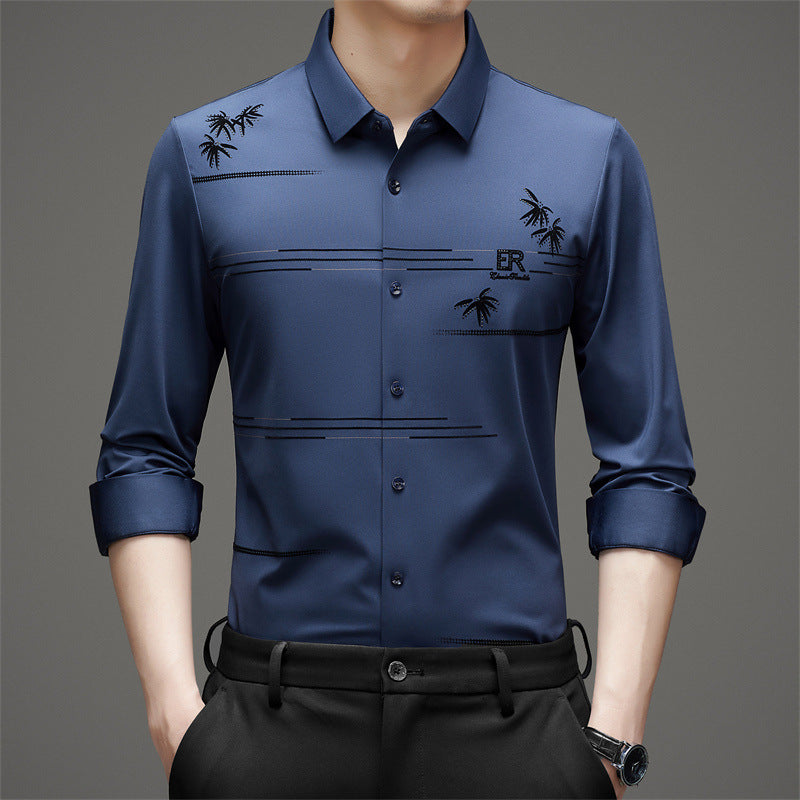 Men's Printed Long-Sleeve Casual Shirt | Wrinkle-Free, Lapel Collar