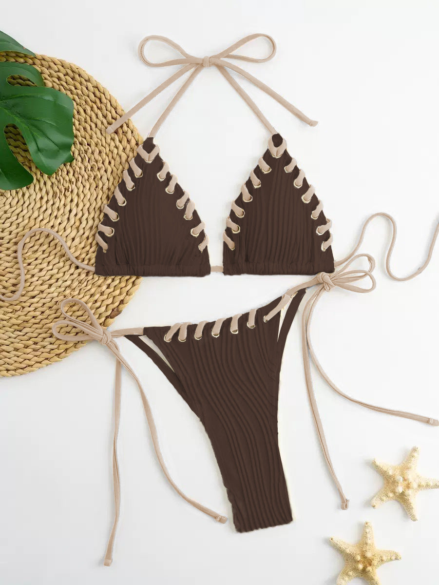 Women's Solid Color Strap Two-Piece Bikini Set